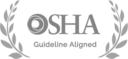 Gray OSHA logo with laurel branches on both sides and the text "Guideline Aligned" below.